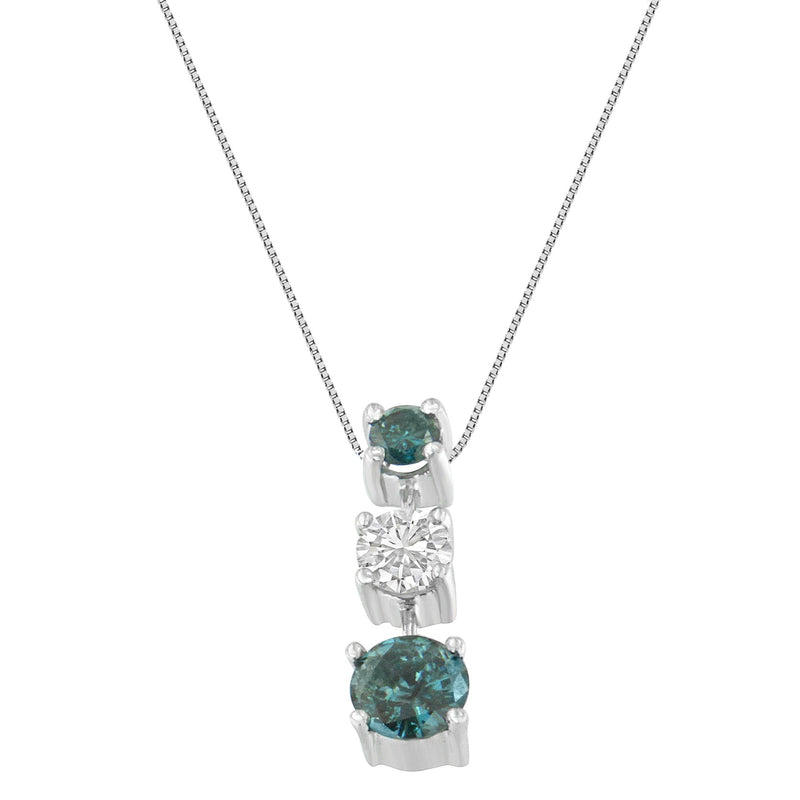 Bids.com 14K White Gold 1 1/2 Cttw Treated Blue and White Diamond 3-Stone 18" Pendant Necklace (Blue/H-I Color, I1-I2 Clarity) Necklaces White Smoke White.Gold / 18