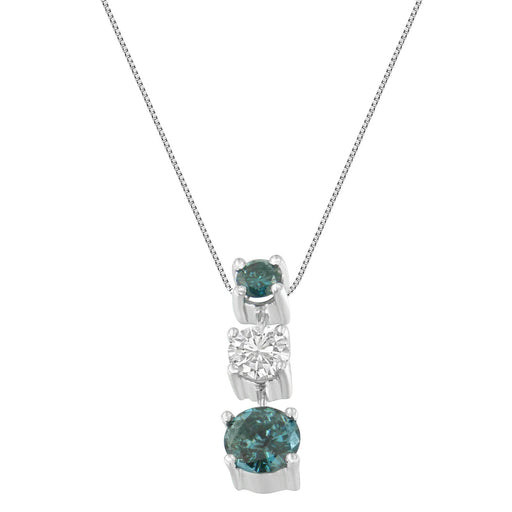 Bids.com 14K White Gold 1 1/2 Cttw Treated Blue and White Diamond 3-Stone 18" Pendant Necklace (Blue/H-I Color, I1-I2 Clarity) Necklaces White Smoke White.Gold / 18