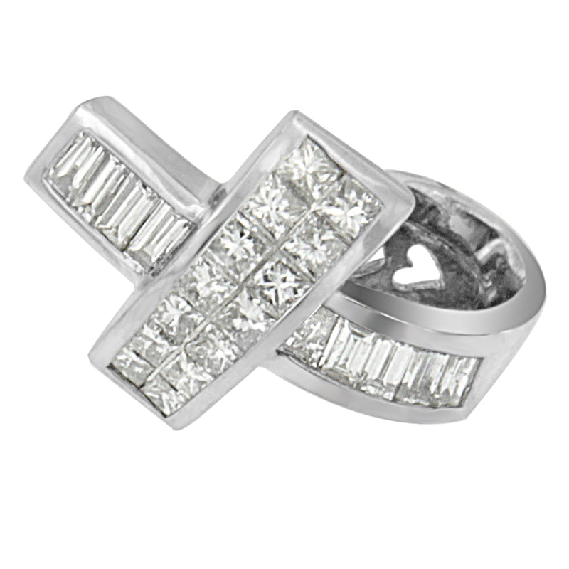 Bids.com 14K White Gold 2 cttw Princess and Baguette Cut Diamond Ribbon Pendant Necklace (H-I, SI-SI2) Necklaces White Smoke White.Gold / 18