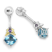 Bids.com 5.55 Carat Genuine Blue Topaz, Amethyst & White Diamond .925 Sterling Silver Earrings Earrings White Smoke