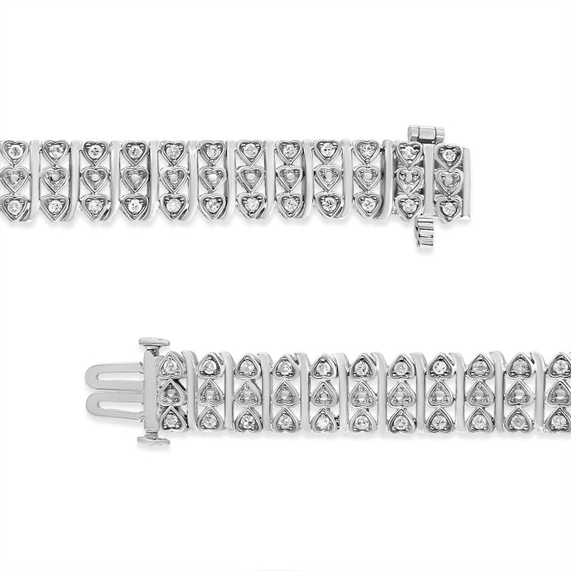 Bids.com .925 Sterling Silver 1.00 Cttw Diamond Multi Row Heart Link Bracelet (H-I Color, I1-I2 Clarity) - 7.25" Inches Bracelets White Smoke White.Sterling Silver / 7.25