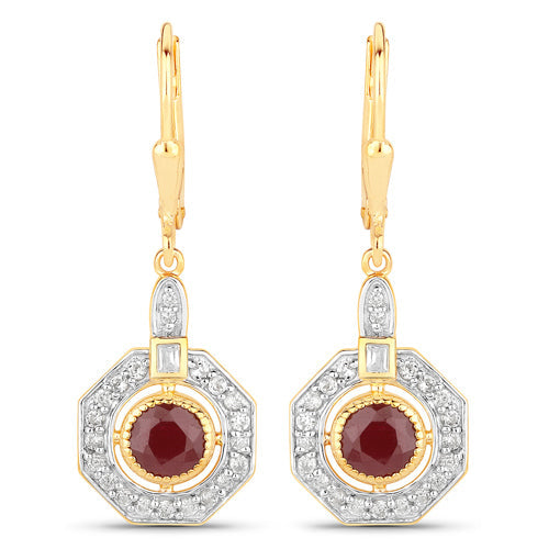 Bids.com 1.78 Carat Genuine Ruby and White Zircon .925 Sterling Silver Earrings Earrings White Smoke