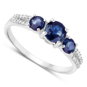 Bids.com 1.08 Carat Genuine Blue Sapphire and White Diamond 14K White Gold Ring Rings White Smoke size 7.00,size 5.00,size 6.00,size 8.00,size 9.00