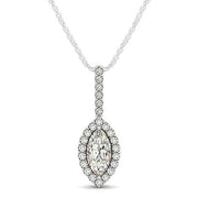 Bids.com Marquis Shape Diamond Halo Pendant in 14k White Gold (2/3 cttw) Necklaces White Smoke 18 / White Gold