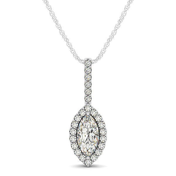 Bids.com Marquis Shape Diamond Halo Pendant in 14k White Gold (2/3 cttw) Necklaces White Smoke 18 / White Gold