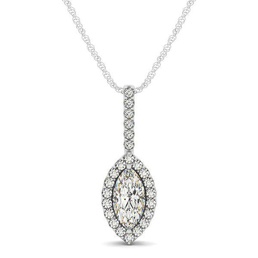 Bids.com Marquis Shape Diamond Halo Pendant in 14k White Gold (2/3 cttw) Necklaces White Smoke 18 / White Gold