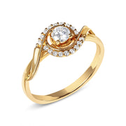 Bids.com 14K Yellow Gold 1/3 Cttw Diamond Solitaire and Halo Swirl Engagement Ring (G-H Color, VS2-SI1 Clarity)- Size 7 Rings White Smoke 7 / Yellow.Gold