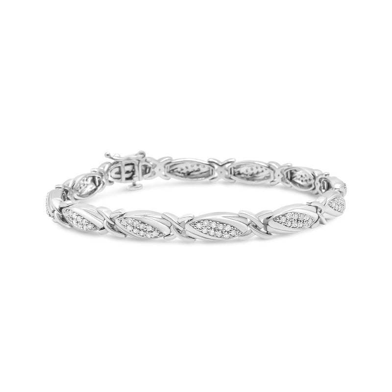Bids.com .925 Sterling Silver 1.00 Cttw Round Diamond X-Link Bracelet (I-J Color, I2-I3 Clarity) - Size 7.25" Bracelets White Smoke White.Sterling Silver / 7.25