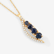 Bids.com 0.40 Carat Genuine Blue Sapphire and White Diamond 14K Yellow Gold Pendant Pendants White Smoke