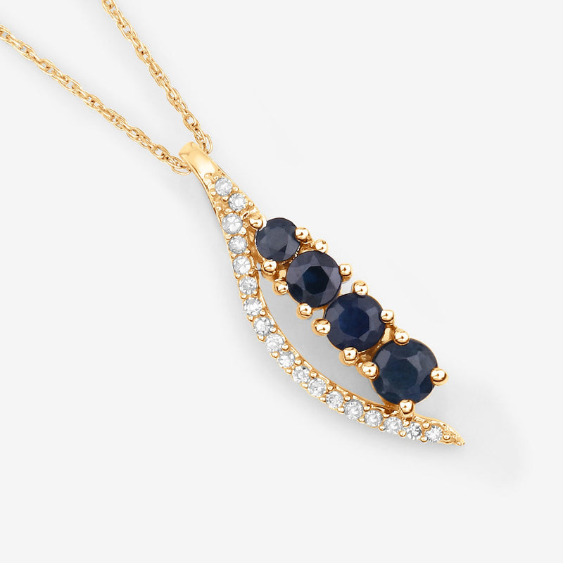 Bids.com 0.40 Carat Genuine Blue Sapphire and White Diamond 14K Yellow Gold Pendant Pendants White Smoke