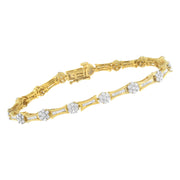 Bids.com 10K Yellow and White Gold 2.00 cttw Round and Baguette-Cut Diamond Link Bracelet (I-J Color, I2-I3 Clarity) - Size 7.25" Bracelets White Smoke YellowWhite.Gold / 7.25