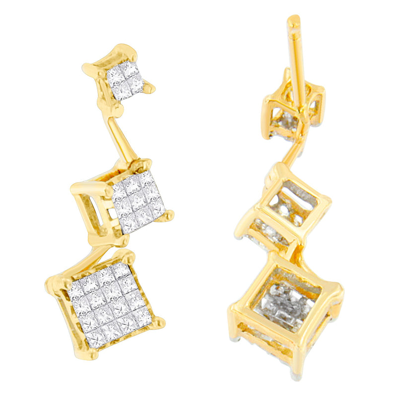 Bids.com 14K Yellow Gold 1 cttw Princess Cut Diamond Earrings (H-I, SI1-SI2) Earrings White Smoke Yellow.Gold / 1