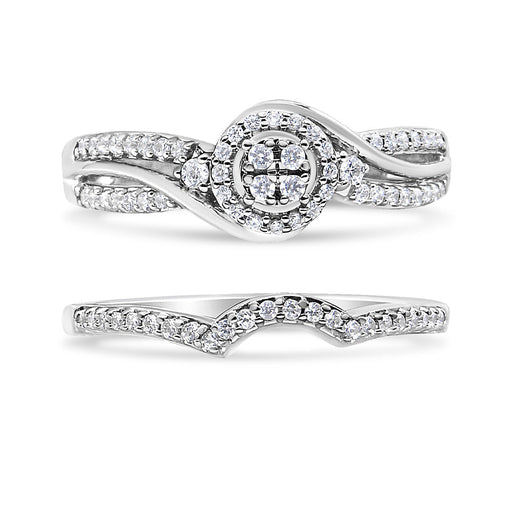 Bids.com .925 Sterling Silver 1/3 Cttw Composite Diamond Frame Bypass Bridal Set Ring and Band (I-J Color, I2-I3 Clarity) - Ring Size 7 Rings White Smoke 7 / White.Sterling Silver,9 / White.Sterling Silver,6 / White.Sterling Silver,8 / White.Sterling Silver,5 / White.Sterling Silver,10 / White.Sterling Silver,11 / White.Sterling Silver,12 / White.Sterling Silver,4 / White.Sterling Silver,13 / White.Sterlin