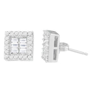 Bids.com 14K White Gold 1 cttw Round and Baguette Diamond Stud Earrings (H-I, SI1-SI2) Earrings White Smoke White.Gold / 0.99