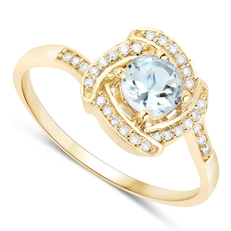 Bids.com 0.46 Carat Genuine Aquamarine and White Diamond 14K Yellow Gold Ring Rings White Smoke size 7.00,size 5.00,size 6.00,size 8.00,size 9.00