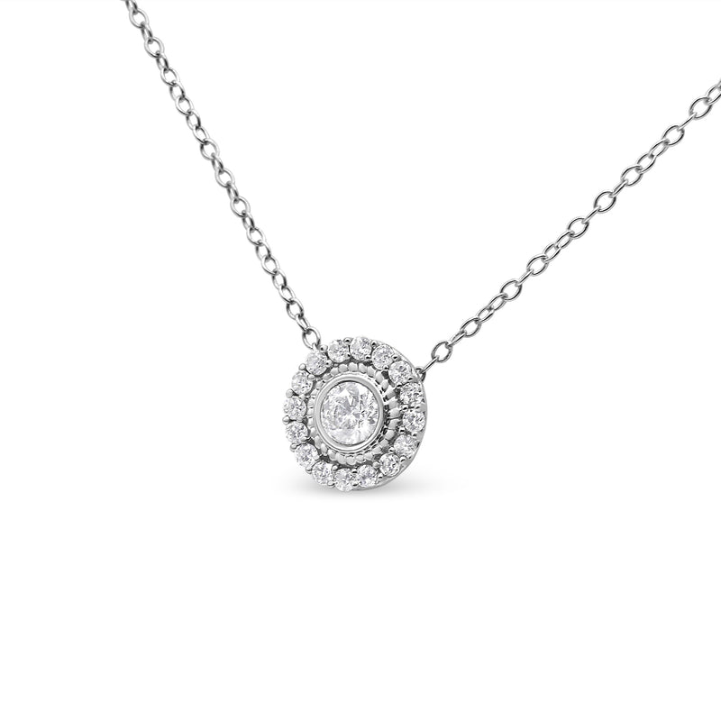 Bids.com .925 Sterling Silver 1/2 Cttw Round Diamond Halo Circle Pendant 18" Necklace (I-J Color, I2-I3 Clarity) Necklaces White Smoke White.Sterling Silver / 18