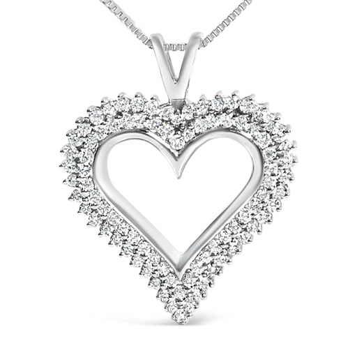 Bids.com .925 Sterling Silver 1.00 Cttw Lab-Grown Diamond Open Heart Pendant Necklace (F-G Color, VS1-VS2 Clarity) - 18" Inches Necklaces White Smoke White.Sterling Silver / 18
