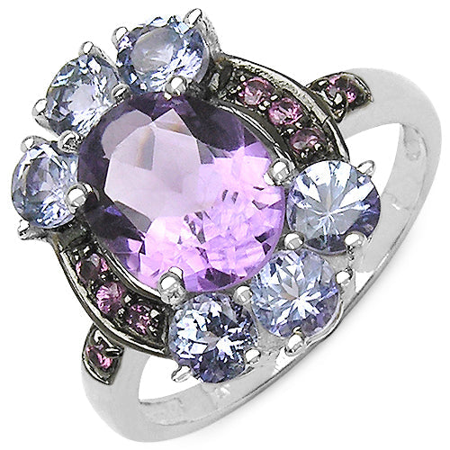 Bids.com 4.04 Carat Genuine Amethyst & Tanzanite .925 Sterling Silver Ring Rings White Smoke size 7.00,size 6.00,size 8.00,size 9.00