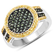 Bids.com 0.44 Carat Genuine Green Diamond and Yellow Diamond .925 Sterling Silver Ring Rings White Smoke size 8.00,size 6.00,size 7.00,size 9.00