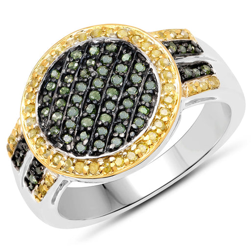 Bids.com 0.44 Carat Genuine Green Diamond and Yellow Diamond .925 Sterling Silver Ring Rings White Smoke size 8.00,size 6.00,size 7.00,size 9.00