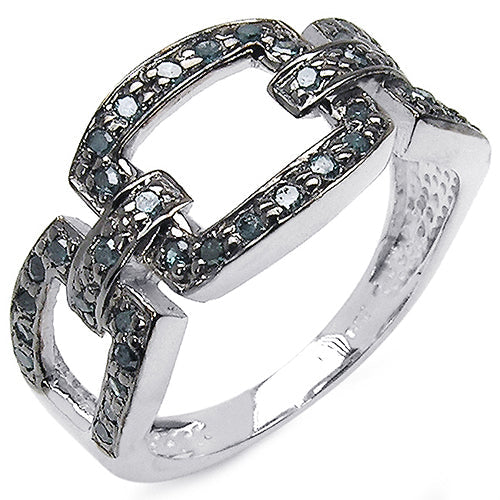 Bids.com 0.36 Carat Genuine Blue Diamond .925 Sterling Silver Ring Rings White Smoke size 6.00,size 7.00,size 8.00,size 9.00