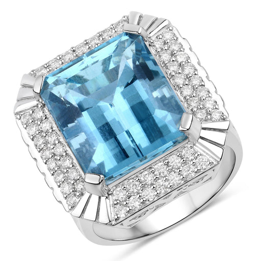 Bids.com 13.924 Carat Genuine Aquamarine and White Diamond 14K White Gold Ring Rings White Smoke size 6.00,size 7.00,size 8.00,size 9.00