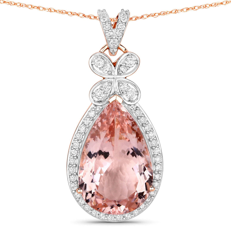 Bids.com 8.14 Carat Genuine Morganite and White Diamond 14K Rose Gold Pendant Pendants White Smoke