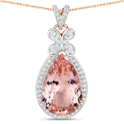Bids.com 8.14 Carat Genuine Morganite and White Diamond 14K Rose Gold Pendant Pendants White Smoke