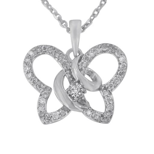 Bids.com .925 Sterling Silver 1/4 cttw Prong-Set Diamond Butterfly 18" Pendant Necklace (H-I Color, I1-I2 Clarity) Necklaces White Smoke White.Sterling Silver / 18