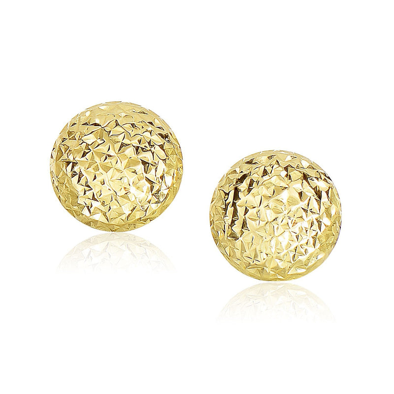Bids.com 14k Yellow Gold Puff Round Earrings with Diamond Cuts Earrings White Smoke Yellow Gold