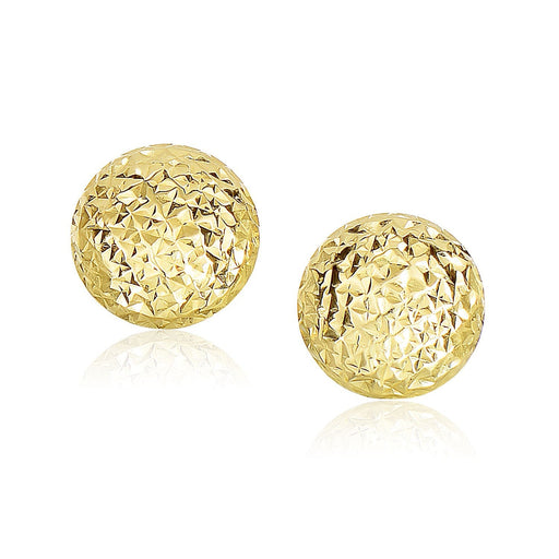 Bids.com 14k Yellow Gold Puff Round Earrings with Diamond Cuts Earrings White Smoke Yellow Gold