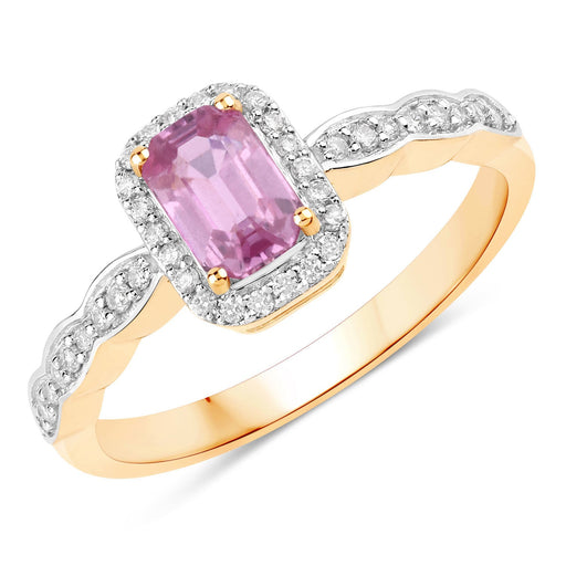 Bids.com 0.80 Carat Genuine Pink Sapphire and White Diamond 14K Yellow Gold Ring Rings White Smoke size 6.00,size 7.00,size 8.00,size 9.00
