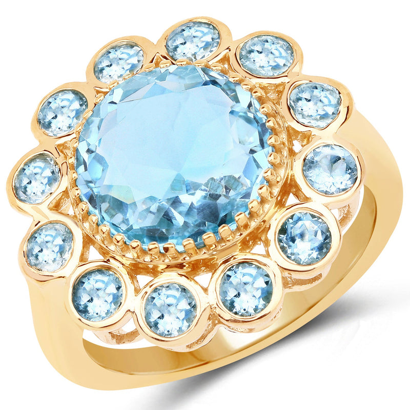 Bids.com 14K Yellow Gold Plated 6.59 Carat Genuine Blue Topaz .925 Sterling Silver Ring Rings White Smoke size 7.00,size 6.00,size 8.00,size 9.00