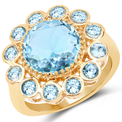 Bids.com 14K Yellow Gold Plated 6.59 Carat Genuine Blue Topaz .925 Sterling Silver Ring Rings White Smoke size 7.00,size 6.00,size 8.00,size 9.00
