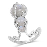 Bids.com 2.79 Carat Genuine Labradorite And White Topaz .925 Sterling Silver Ring Rings White Smoke size 7.00,size 6.00,size 8.00,size 9.00
