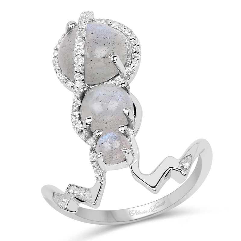 Bids.com 2.79 Carat Genuine Labradorite And White Topaz .925 Sterling Silver Ring Rings White Smoke size 7.00,size 6.00,size 8.00,size 9.00