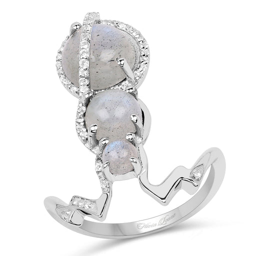 Bids.com 2.79 Carat Genuine Labradorite And White Topaz .925 Sterling Silver Ring Rings White Smoke size 7.00,size 6.00,size 8.00,size 9.00
