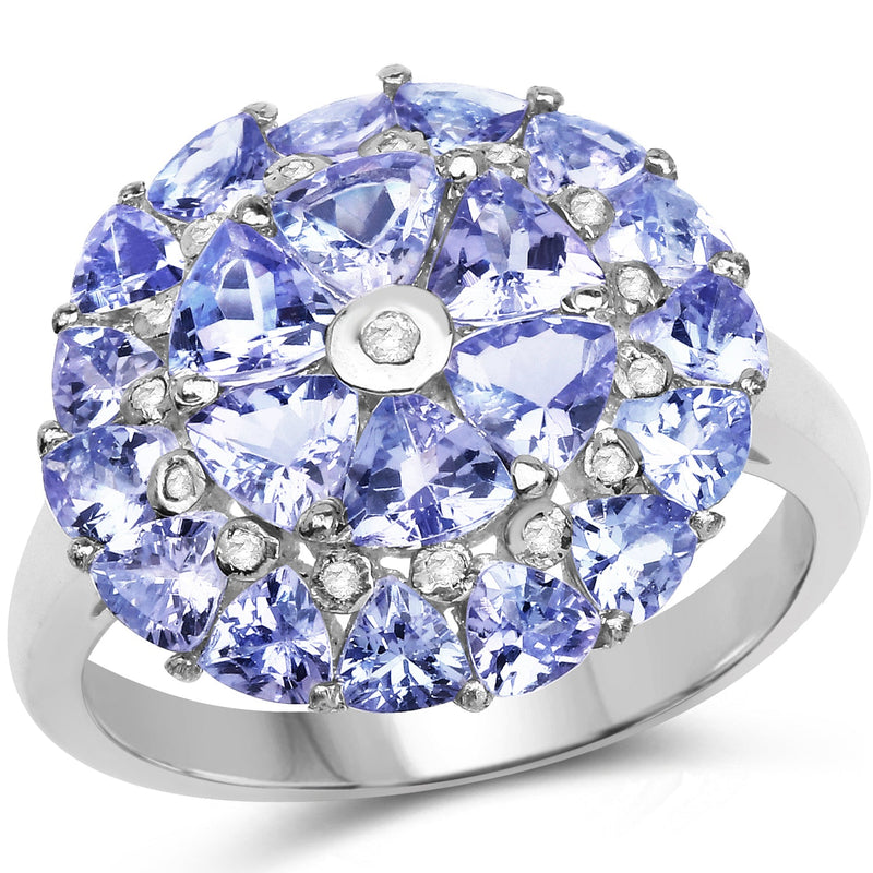 Bids.com 2.96 Carat Genuine Tanzanite and White Diamond .925 Sterling Silver Ring Rings White Smoke size 6.00,size 7.00,size 8.00,size 9.00