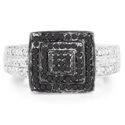 Bids.com 0.55 Carat Genuine Black Diamond and White Diamond .925 Sterling Silver Ring Rings White Smoke size 6.00,size 7.00,size 8.00,size 9.00