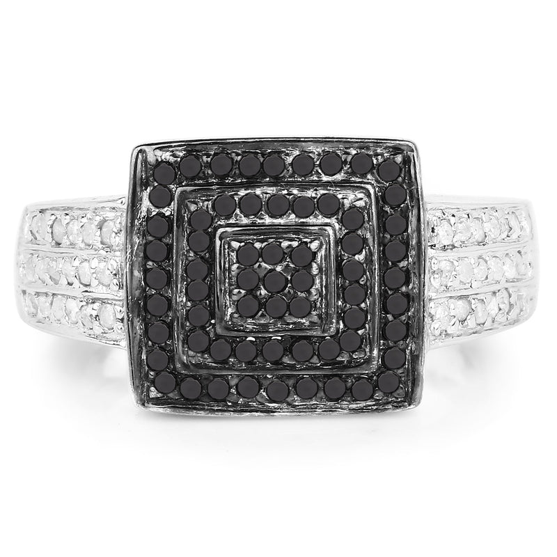 Bids.com 0.55 Carat Genuine Black Diamond and White Diamond .925 Sterling Silver Ring Rings White Smoke size 6.00,size 7.00,size 8.00,size 9.00