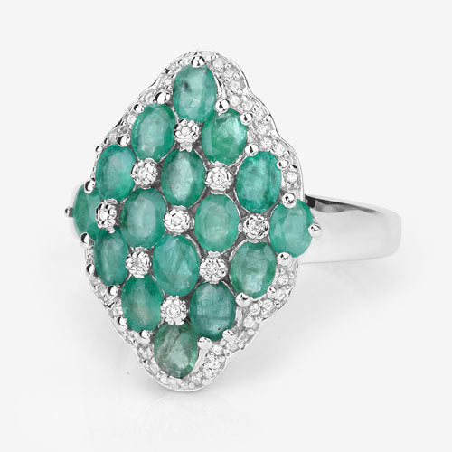 Bids.com 2.68 Carat Genuine Zambian Emerald and White Zircon .925 Sterling Silver Ring Rings White Smoke size 7.00,size 5.00,size 6.00,size 8.00,size 9.00
