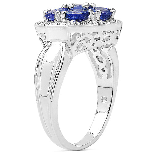 Bids.com 1.61 Carat Genuine Tanzanite .925 Sterling Silver Ring Rings White Smoke size 6.00,size 7.00,size 8.00,size 9.00