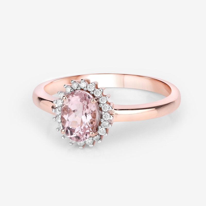 Bids.com 0.81 Carat Genuine Morganite and White Diamond 14K Rose Gold Ring Rings Lavender size 7.00,size 6.00,size 8.00,size 9.00