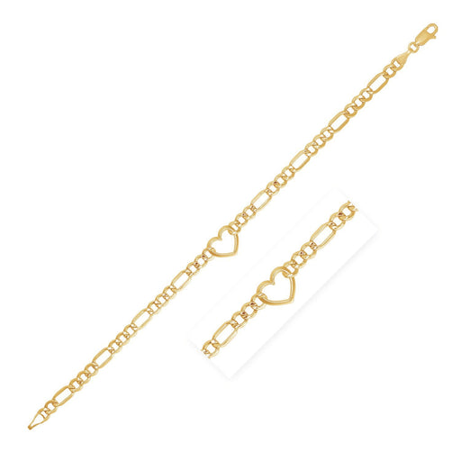 Bids.com 14k Yellow Gold 7 inch Figaro Chain Bracelet with Heart Bracelets White Smoke 7 / Yellow Gold