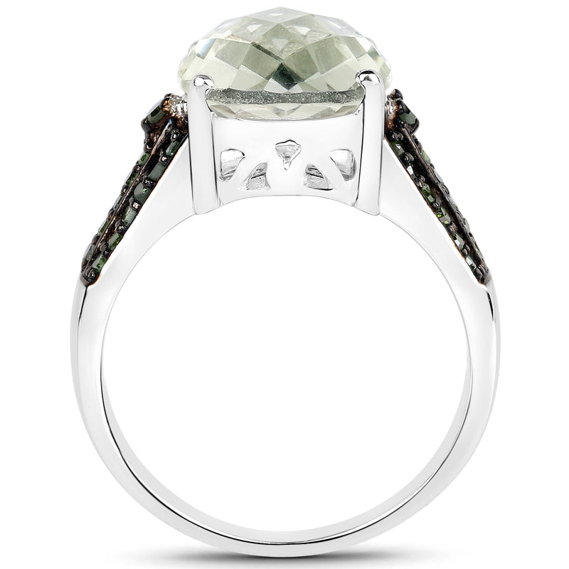 Bids.com 4.41 Carat Genuine Green Amethyst and Green Diamond .925 Sterling Silver Ring Rings White Smoke size 7.00,size 6.00,size 8.00,size 9.00
