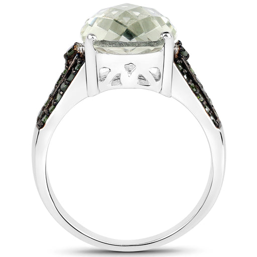 Bids.com 4.41 Carat Genuine Green Amethyst and Green Diamond .925 Sterling Silver Ring Rings White Smoke size 7.00,size 6.00,size 8.00,size 9.00