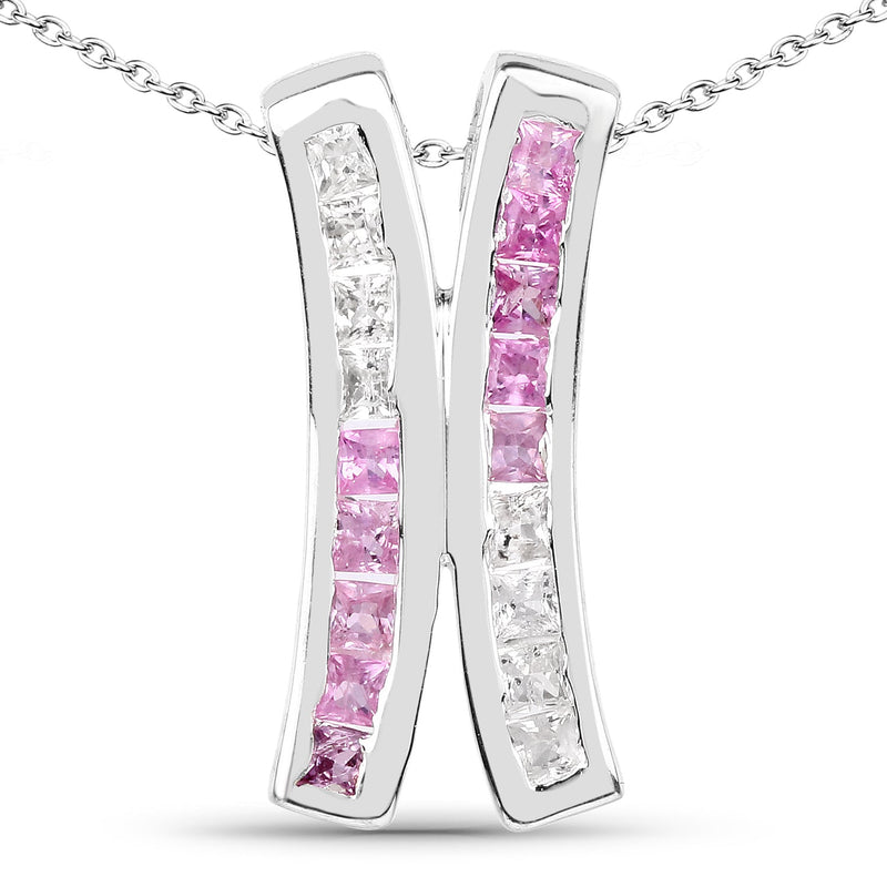 Bids.com 1.08 Carat Genuine Pink Sapphire and White Sapphire .925 Sterling Silver Pendant Pendants White Smoke