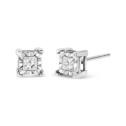 Bids.com .925 Sterling Silver 1/2 Cttw Miracle Set Princess-cut Diamond Solitaire Stud Earrings (I-J Color, SI1-SI2 Clarity) Earrings White Smoke White.Sterling Silver / 0.5,White.Sterling Silver / 0.63,White.Sterling Silver / 0.25