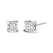 Bids.com .925 Sterling Silver 1/2 Cttw Miracle Set Princess-cut Diamond Solitaire Stud Earrings (H-I Color, SI2-I1 Clarity) Earrings White Smoke White.Sterling Silver / 0.5