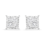 Bids.com 14K White Gold 1 1/2 Cttw Invisible Set Princess-Cut Diamond Contemporary Wavy Quad Stud Earrings (I-J Color, I1-I2 Clarity) Earrings White Smoke White.Gold / 1.5